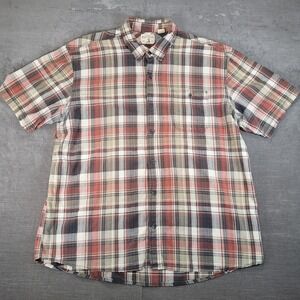 Red Head Vintage Plaid Flannel Shirt Short Sleeve‎ Button Up Casual Mens 2XL